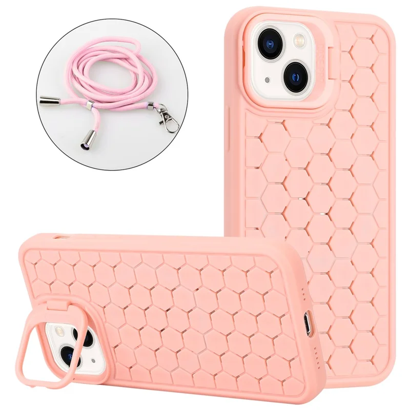 For iPhone 15 Heat Dissipation Case TPU Crossbody Phone Cover Compatible with MagSafe - Pink