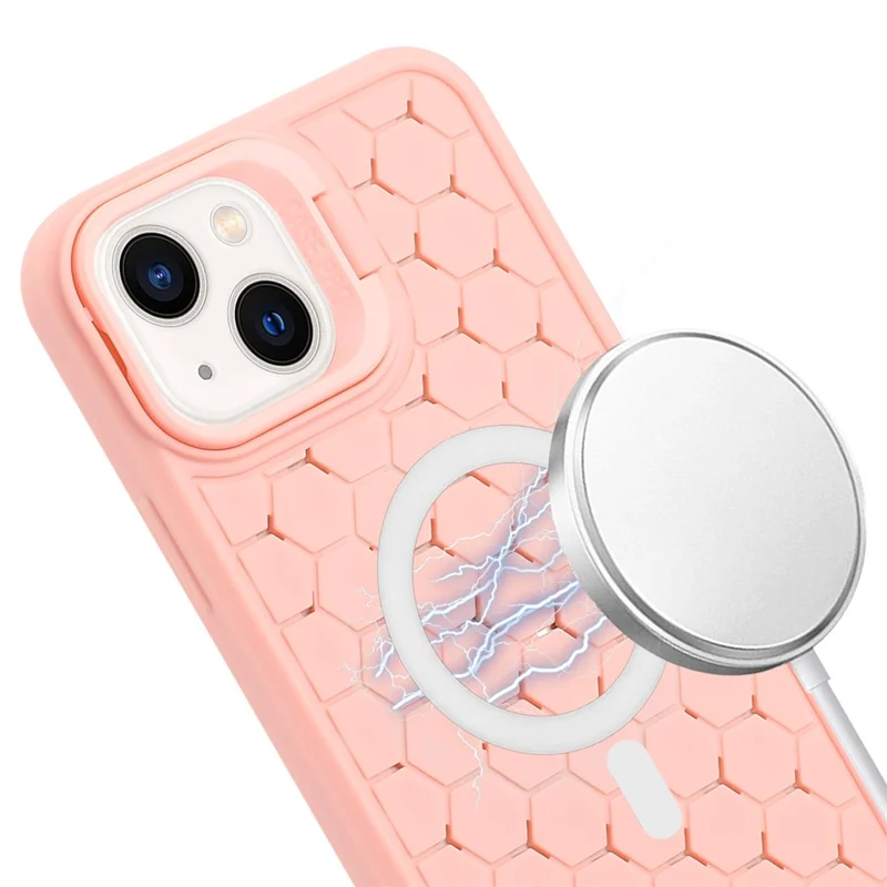 For iPhone 15 Heat Dissipation Case TPU Crossbody Phone Cover Compatible with MagSafe - Pink