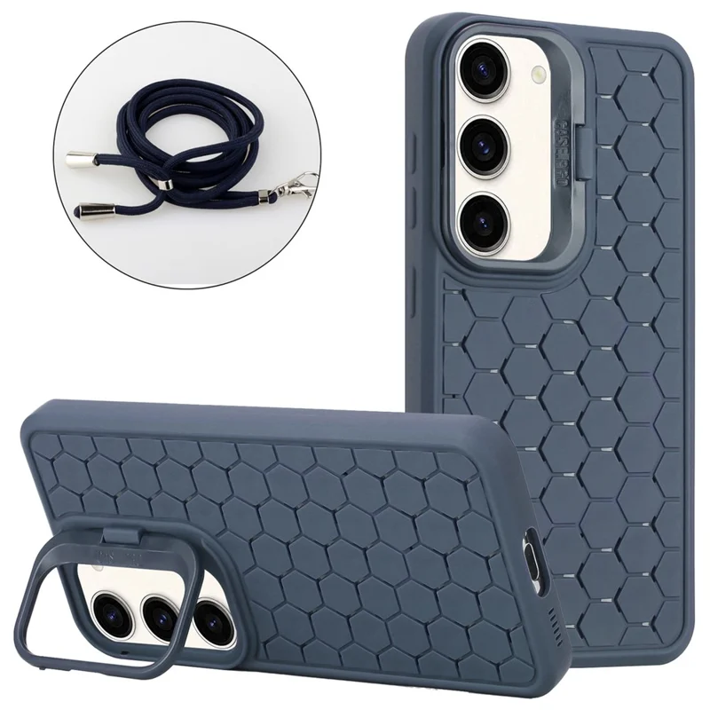 For Samsung Galaxy S23+ TPU Case Breathable Magnetic Phone Cover with Kickstand / Adjustable Lanyard - Dark Blue
