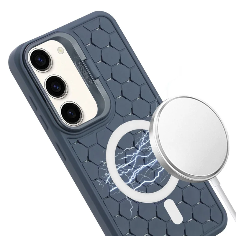For Samsung Galaxy S23+ TPU Case Breathable Magnetic Phone Cover with Kickstand / Adjustable Lanyard - Dark Blue