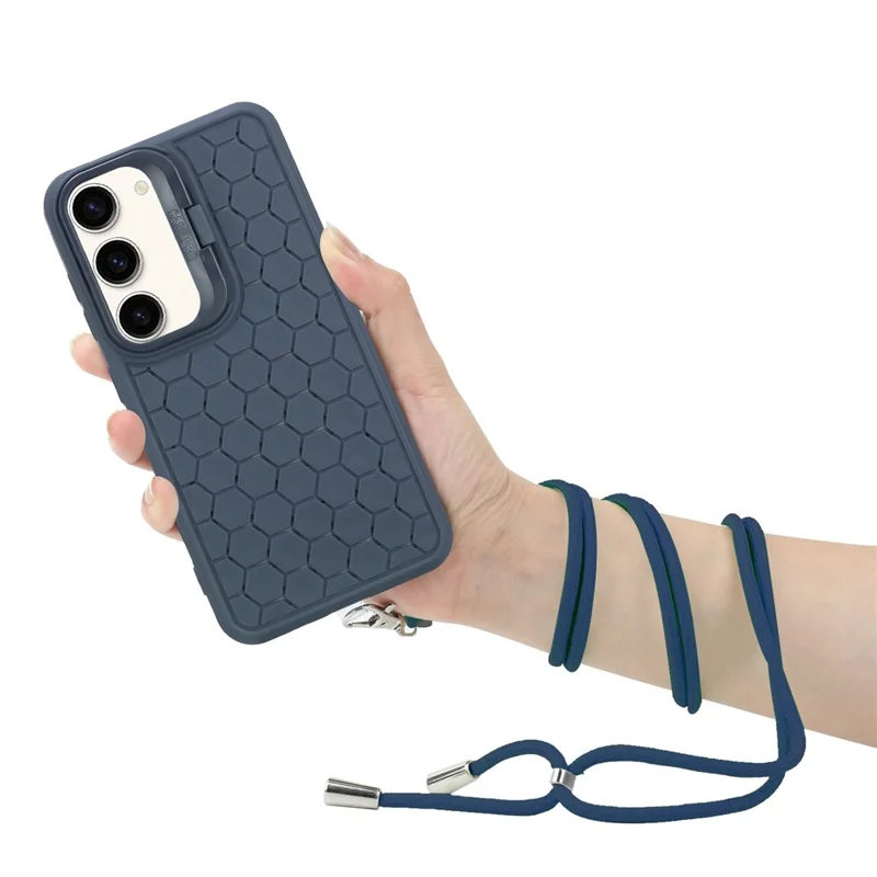 For Samsung Galaxy S23+ TPU Case Breathable Magnetic Phone Cover with Kickstand / Adjustable Lanyard - Dark Blue