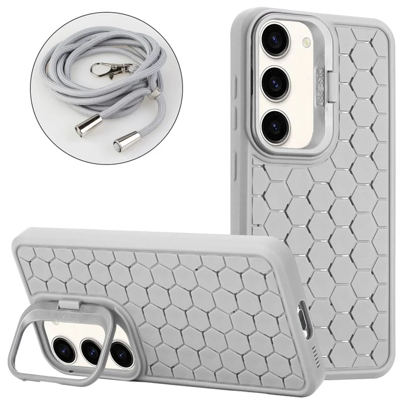 For Samsung Galaxy S23+ TPU Case Breathable Magnetic Phone Cover with Kickstand / Adjustable Lanyard - Grey