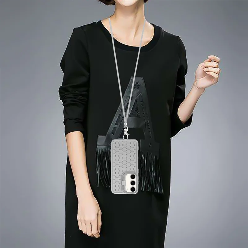 For Samsung Galaxy S23+ TPU Case Breathable Magnetic Phone Cover with Kickstand / Adjustable Lanyard - Grey