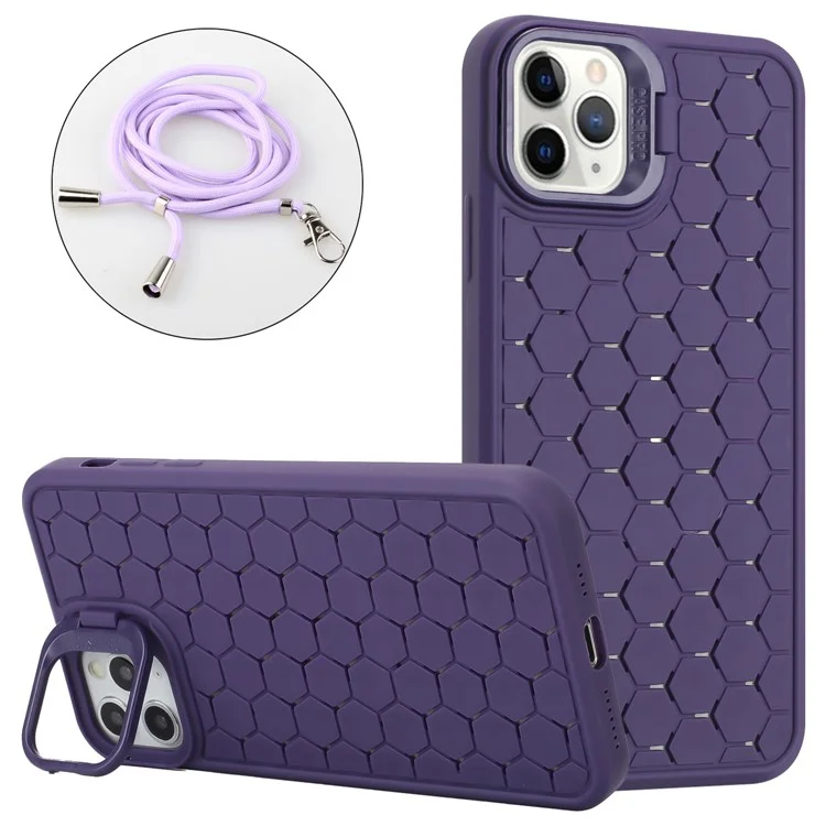 For iPhone 12 Pro Case Compatible with MagSafe Kickstand Lanyard TPU Phone Cover - Purple