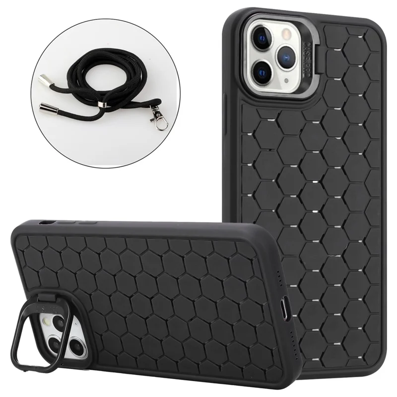 For iPhone 12 Pro Case Compatible with MagSafe Kickstand Lanyard TPU Phone Cover - Black
