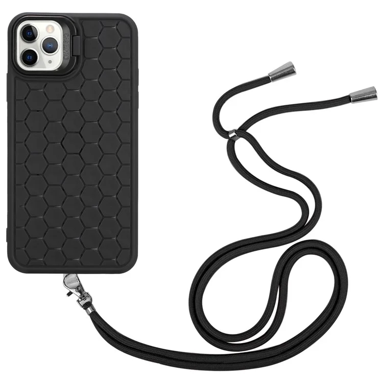 For iPhone 13 Pro Max Magnetic Case with Lanyard Heat Dissipation TPU Kickstand Phone Cover - Black