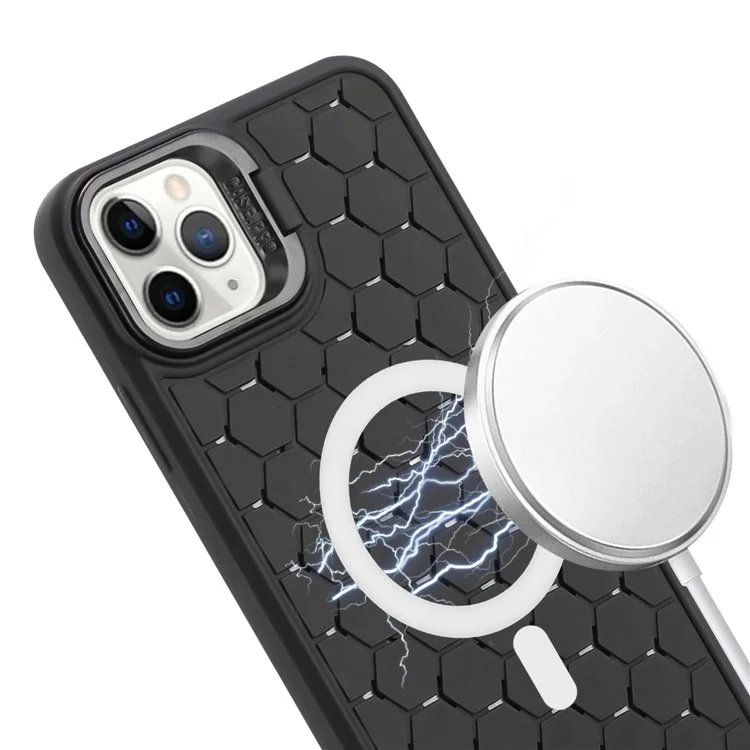 For iPhone 13 Pro Max Magnetic Case with Lanyard Heat Dissipation TPU Kickstand Phone Cover - Black