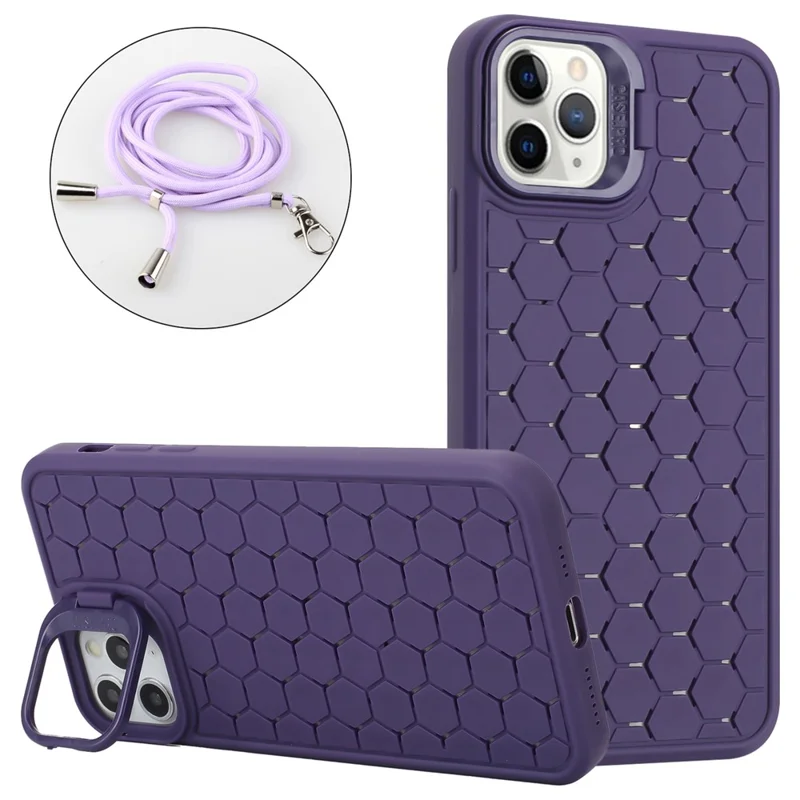 For iPhone 13 Pro Max Magnetic Case with Lanyard Heat Dissipation TPU Kickstand Phone Cover - Purple