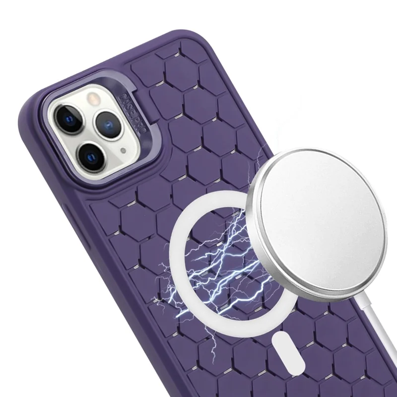 For iPhone 13 Pro Max Magnetic Case with Lanyard Heat Dissipation TPU Kickstand Phone Cover - Purple