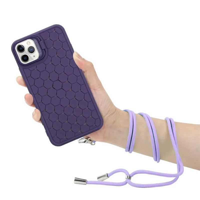 For iPhone 13 Pro Max Magnetic Case with Lanyard Heat Dissipation TPU Kickstand Phone Cover - Purple