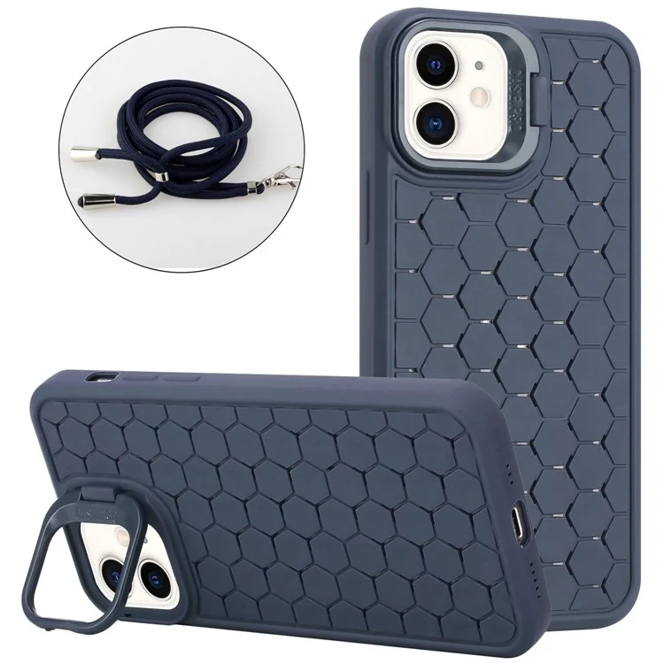 For iPhone 11 Case Compatible with MagSafe Kickstand Soft TPU Lanyard Phone Cover - Dark Blue