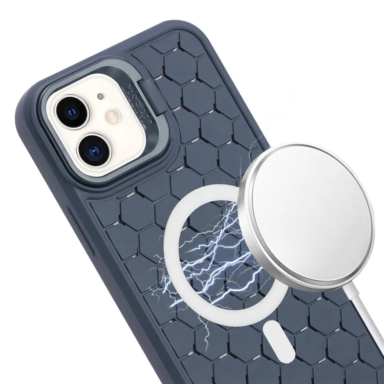 For iPhone 11 Case Compatible with MagSafe Kickstand Soft TPU Lanyard Phone Cover - Dark Blue
