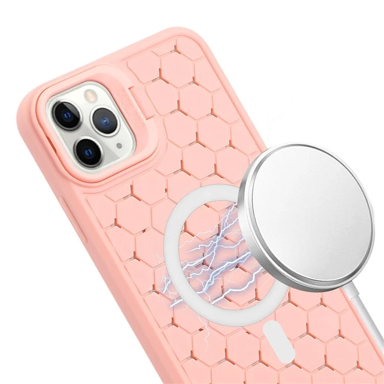 Чехол из ТПУ для iPhone 15 Pro Max с ремешком, функцией рассеивания тепла, подставкой и магнитным держателем телефона - розовый