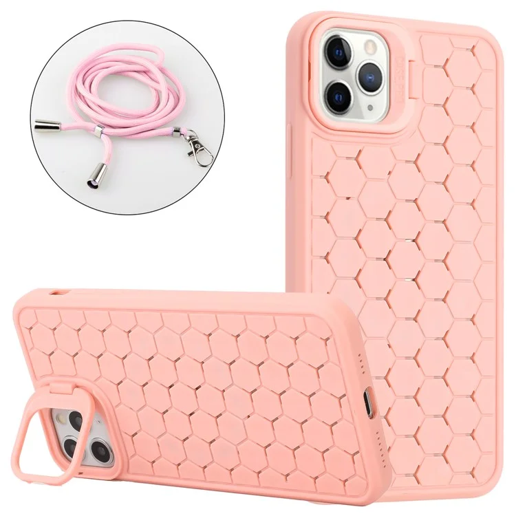 For iPhone 14 Pro Kickstand Case Heat Dissipation Magnetic TPU Phone Cover with Lanyard - Pink