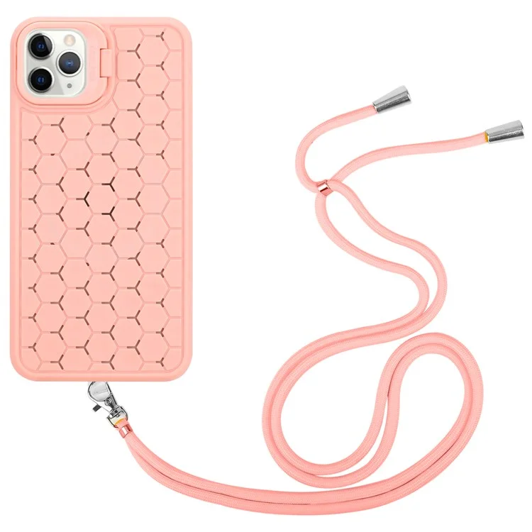 For iPhone 14 Pro Kickstand Case Heat Dissipation Magnetic TPU Phone Cover with Lanyard - Pink