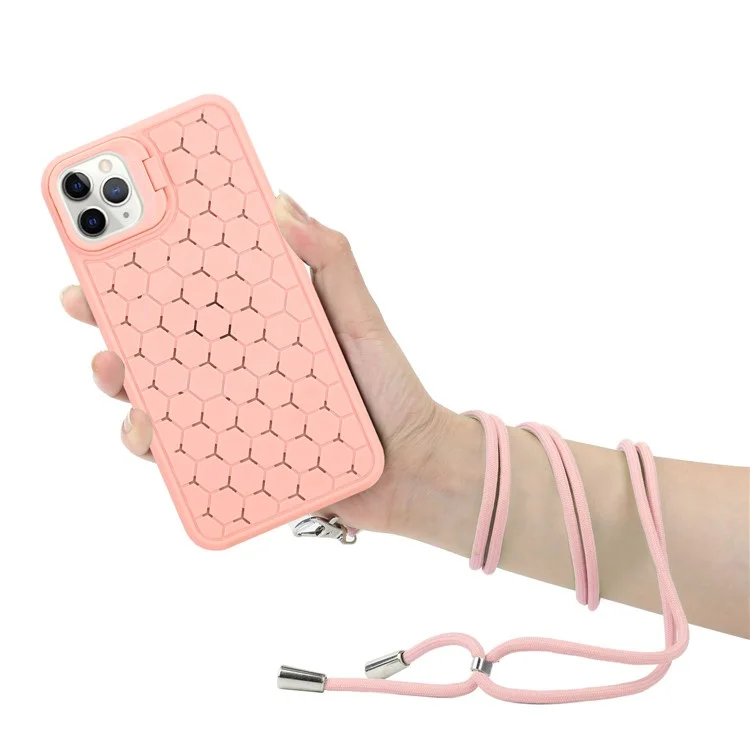 For iPhone 14 Pro Kickstand Case Heat Dissipation Magnetic TPU Phone Cover with Lanyard - Pink
