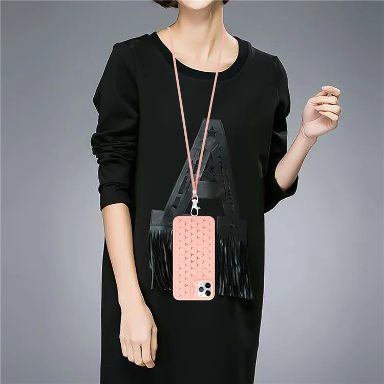 For iPhone 14 Pro Kickstand Case Heat Dissipation Magnetic TPU Phone Cover with Lanyard - Pink