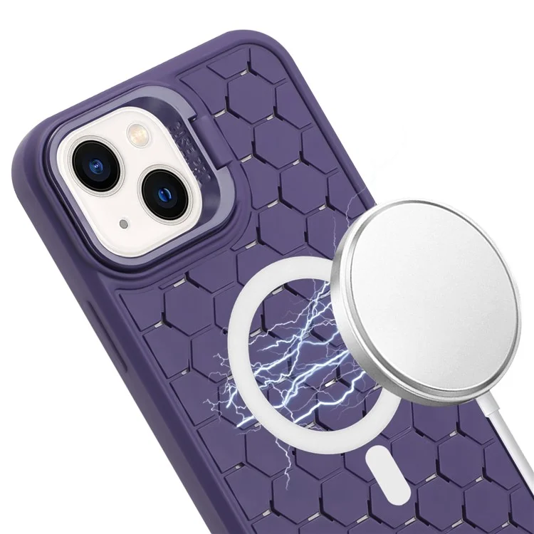 For iPhone 15 Plus Case Compatible with MagSafe Lanyard Kickstand TPU Back Cover - Purple