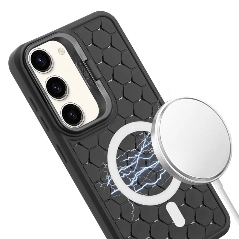 For Samsung Galaxy S23+ Magnetic Case Breathable TPU Phone Cover with Invisible Kickstand - Black