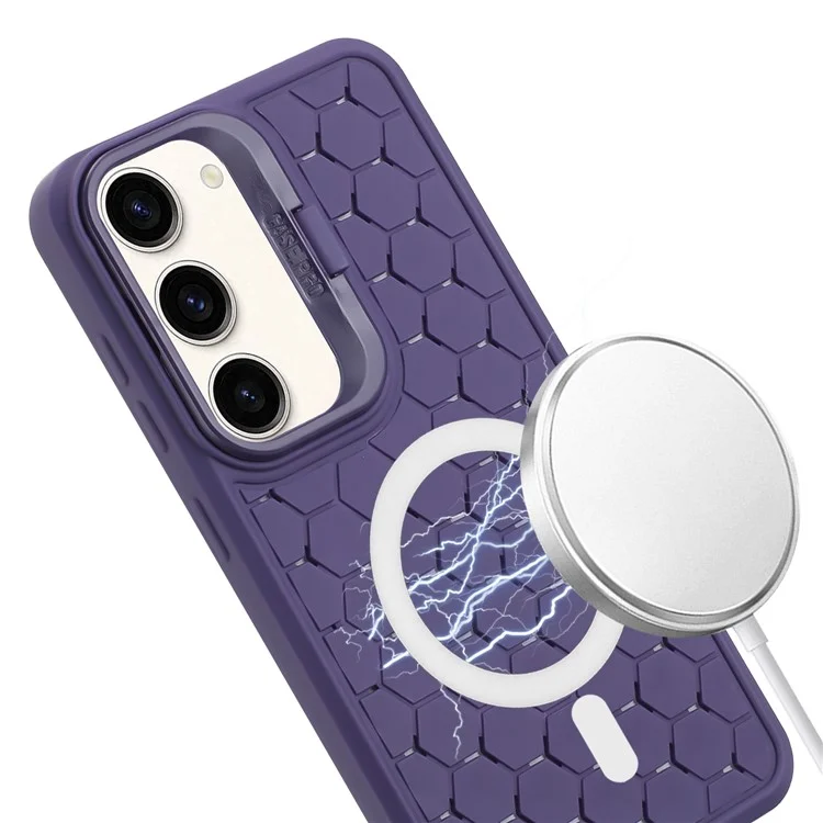 For Samsung Galaxy S23 Magnetic Case Kickstand TPU Phone Cover Honeycomb Texture Heat Dissipation - Purple