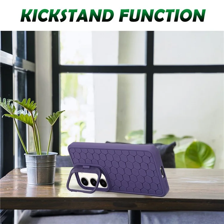 For Samsung Galaxy S23 Magnetic Case Kickstand TPU Phone Cover Honeycomb Texture Heat Dissipation - Purple