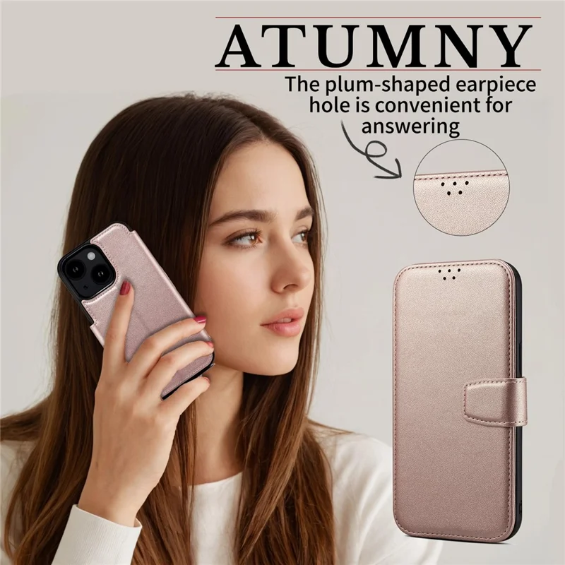 E1 For iPhone 14 Pro Max Case Compatible with MagSafe Nappa Texture Leather Wallet Stand Phone Cover - Rose Gold