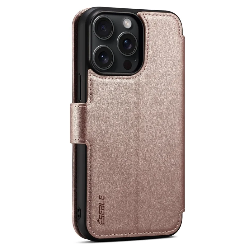 E1 For iPhone 14 Pro Max Case Compatible with MagSafe Nappa Texture Leather Wallet Stand Phone Cover - Rose Gold