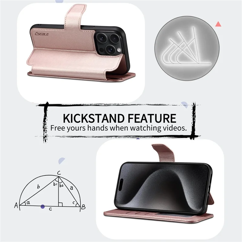 E1 For iPhone 14 Pro Max Case Compatible with MagSafe Nappa Texture Leather Wallet Stand Phone Cover - Rose Gold