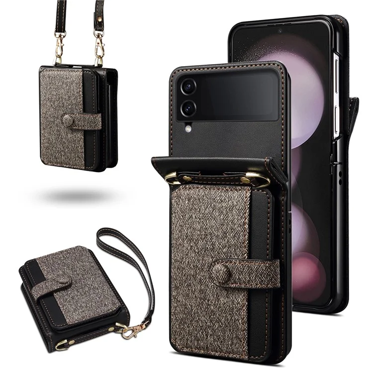 For Samsung Galaxy Z Flip4 5G Phone Case PU Leather+PC Phone Cover with Strap - Dark Grey