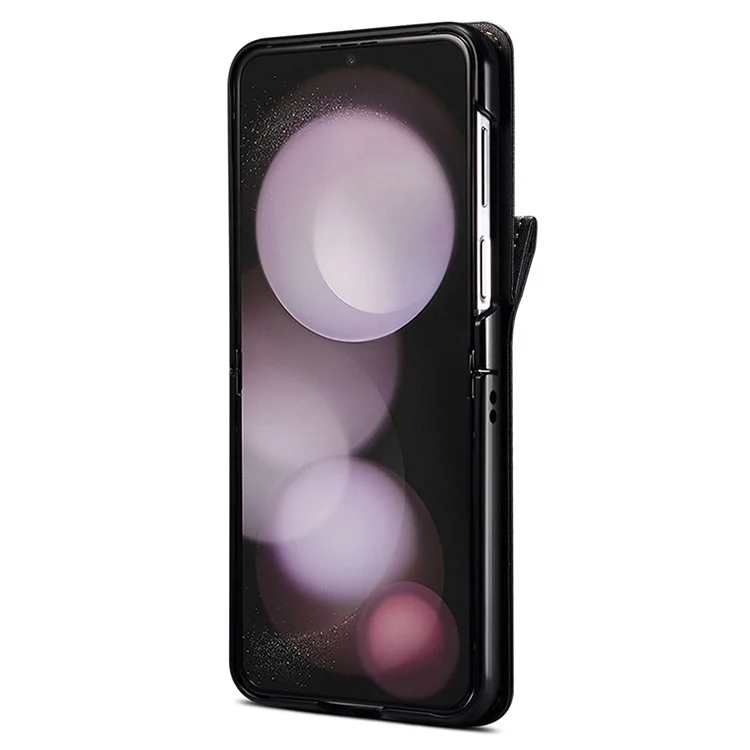 Для Samsung Galaxy Z Flip4 5G Чехол для телефона из искусственной кожи + ПК Чехол для телефона со ремешком - Темно-серый