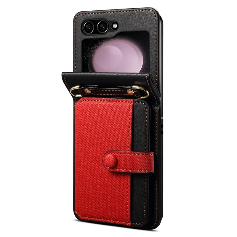 Para Samsung Galaxy Z Flip5 5G Funda Cuero PU+PC Funda Protectora Teléfono con Correa - Rojo