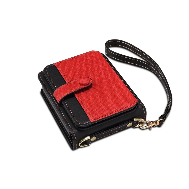 Para Samsung Galaxy Z Flip5 5G Funda Cuero PU+PC Funda Protectora Teléfono con Correa - Rojo