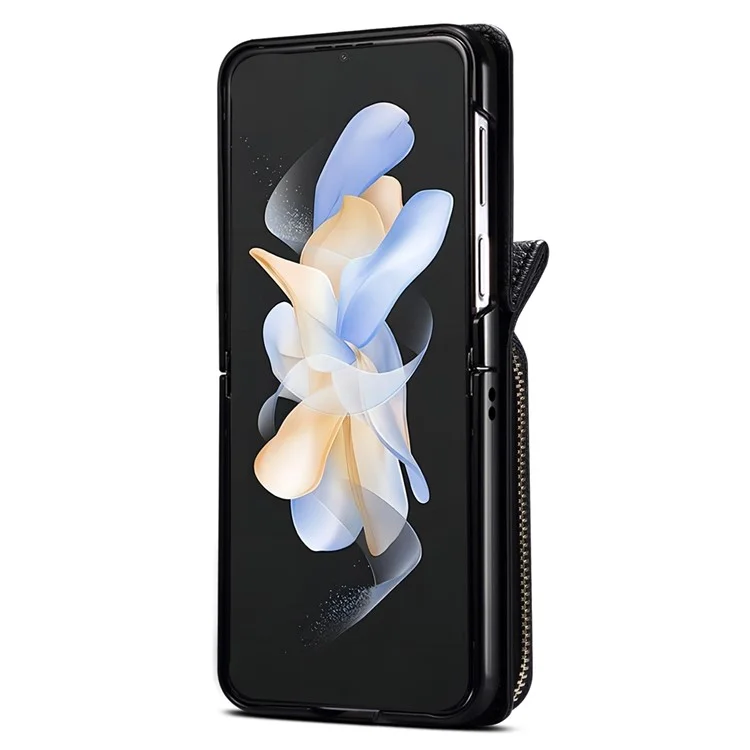 For Samsung Galaxy Z Flip4 5G Case Multi-card Slot PU Leather+PC Phone Protector with Strap - Black