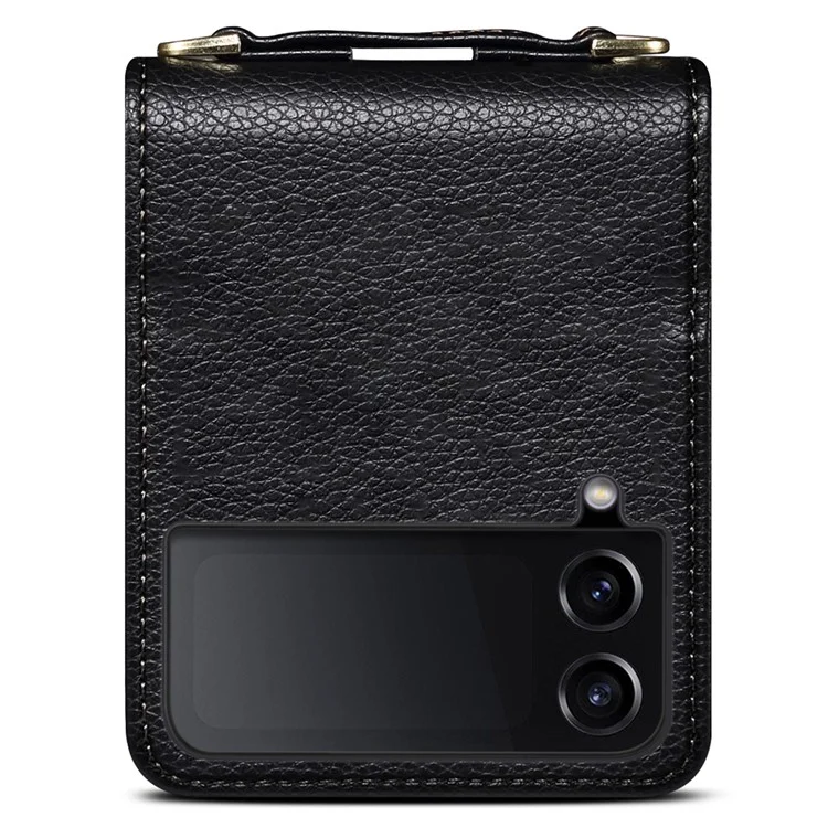 For Samsung Galaxy Z Flip4 5G Case Multi-card Slot PU Leather+PC Phone Protector with Strap - Black