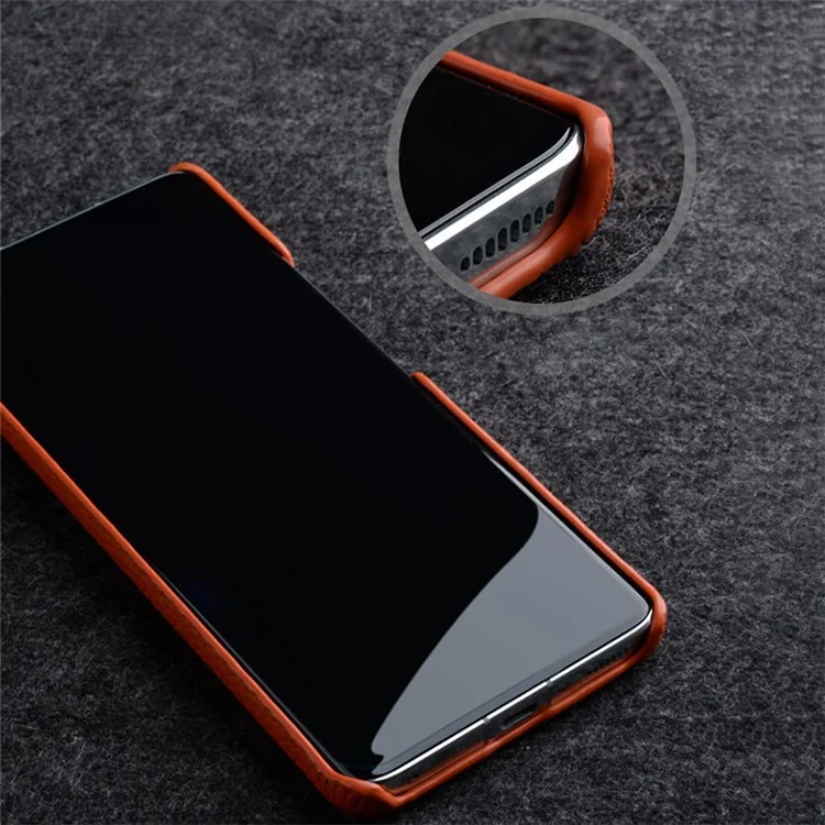 MELKCO Cellphone Case for Xiaomi 13 Pro 5G , Genuine Cow Leather Coated PC Anti-Drop Cover - Orange