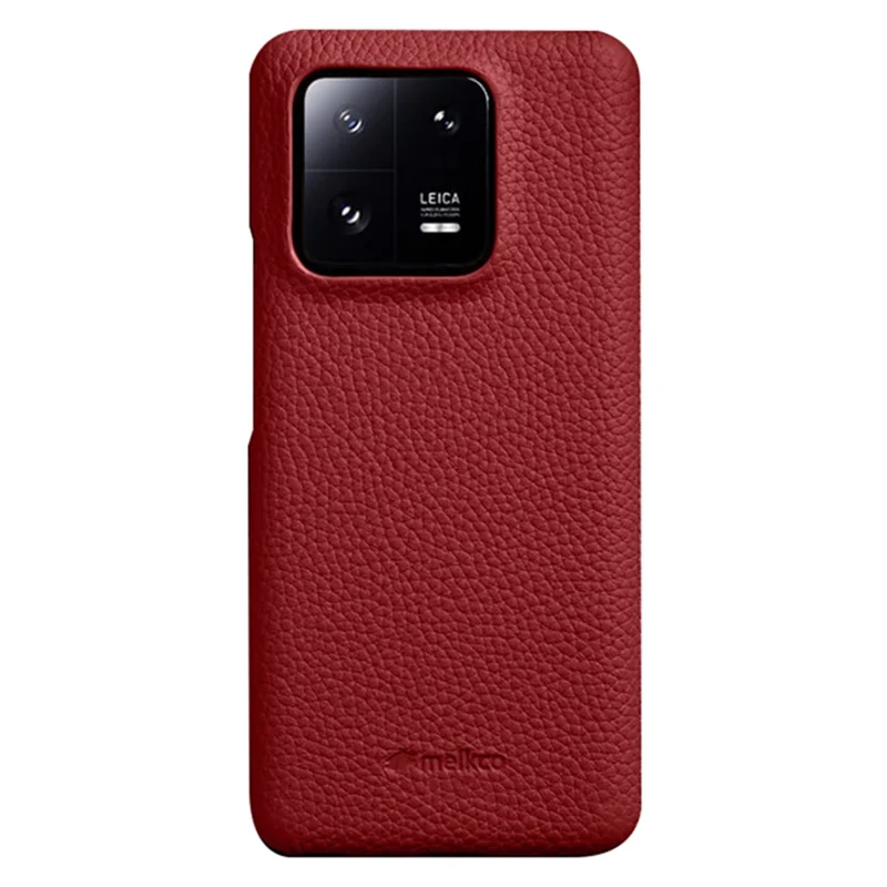 MELKCO Cellphone Case for Xiaomi 13 Pro 5G , Genuine Cow Leather Coated PC Anti-Drop Cover - Red