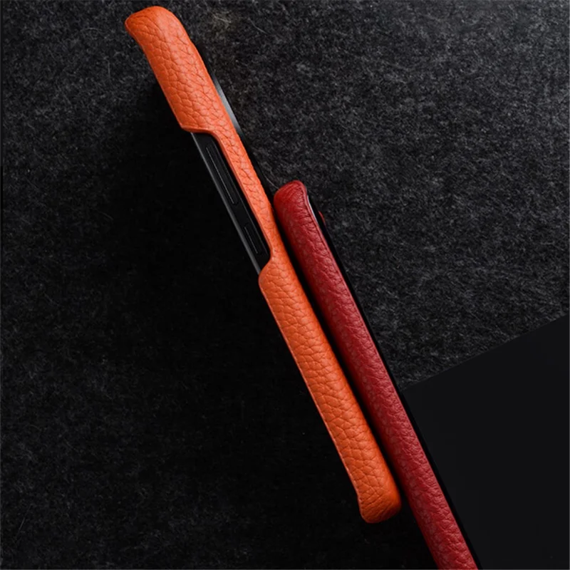 MELKCO Cellphone Case for Xiaomi 13 Pro 5G , Genuine Cow Leather Coated PC Anti-Drop Cover - Red