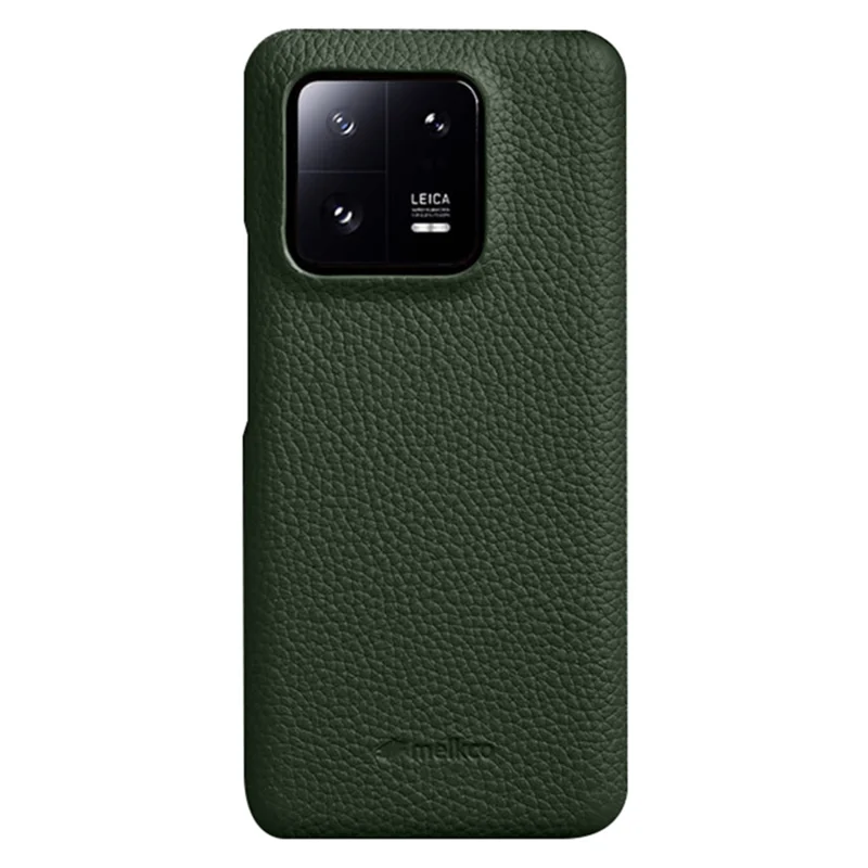 MELKCO Cellphone Case for Xiaomi 13 Pro 5G , Genuine Cow Leather Coated PC Anti-Drop Cover - Green