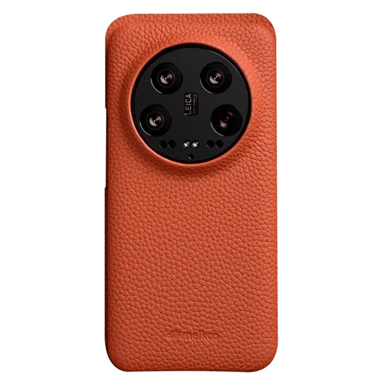 Étui pour téléphone portable MELKCO pour Xiaomi 14 Ultra, boîtier arrière en polycarbonate revêtu de cuir de vache véritable - Orange