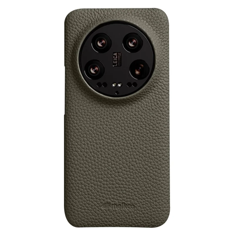 MELKCO Cellphone Case for Xiaomi 14 Ultra , Genuine Cow Leather Coated PC Incomplete Back Cover - Grey