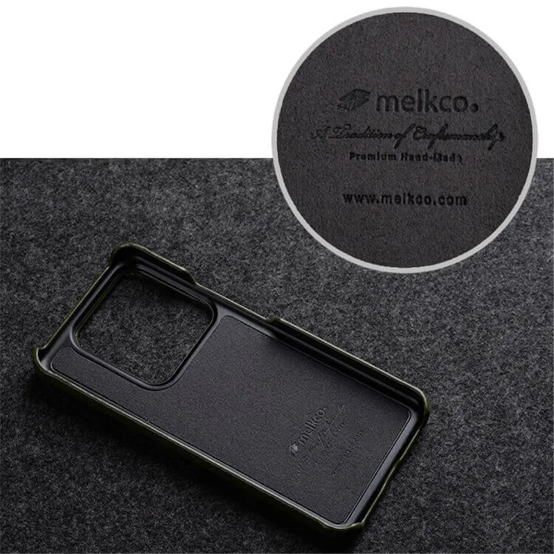 MELKCO Cellphone Case for Xiaomi 14 Ultra , Genuine Cow Leather Coated PC Incomplete Back Cover - Grey