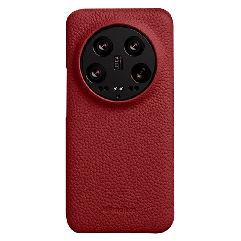 MELKCO Cellphone Case for Xiaomi 14 Ultra , Genuine Cow Leather Coated PC Incomplete Back Cover - Red