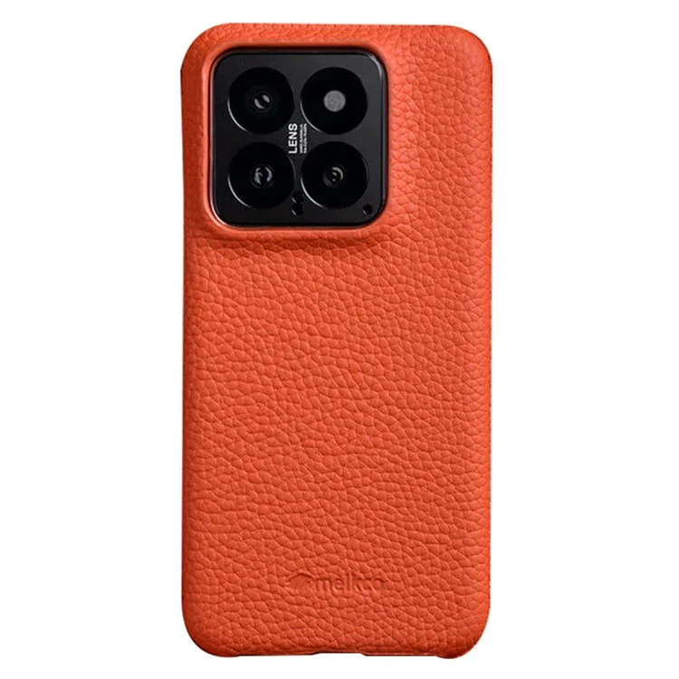 MELKCO For Xiaomi 14 Phone Case Incomplete Edge Genuine Cow Leather Coated PC Cover - Orange