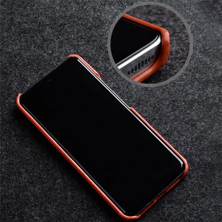 MELKCO For Xiaomi 14 Phone Case Incomplete Edge Genuine Cow Leather Coated PC Cover - Orange