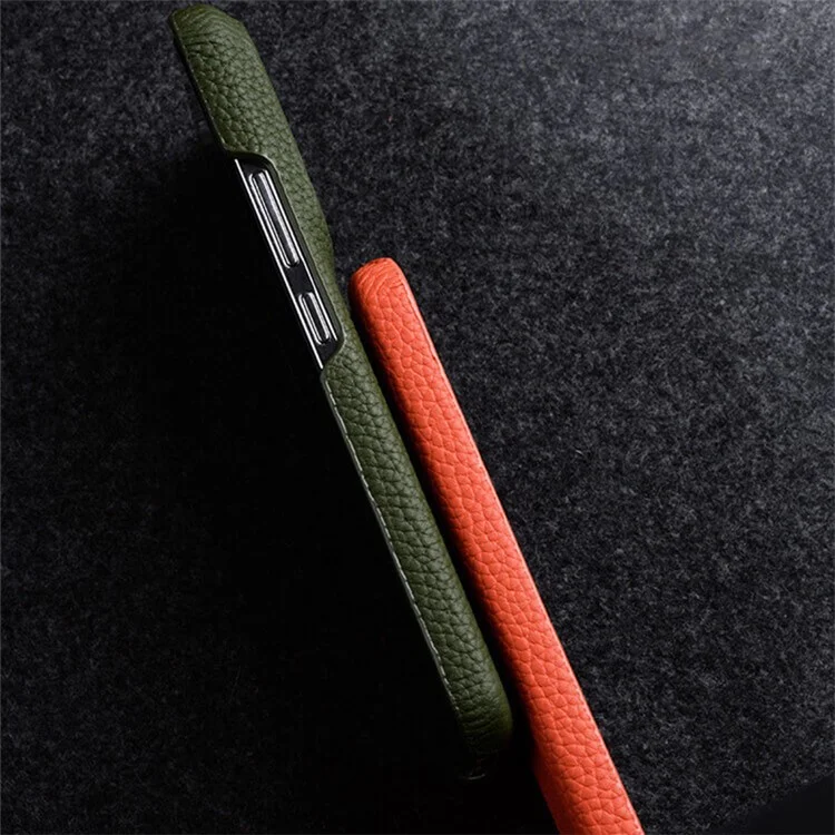 MELKCO For Xiaomi 14 Phone Case Incomplete Edge Genuine Cow Leather Coated PC Cover - Orange