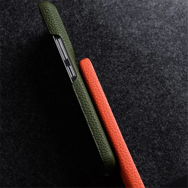 MELKCO For Xiaomi 14 Phone Case Incomplete Edge Genuine Cow Leather Coated PC Cover - Black