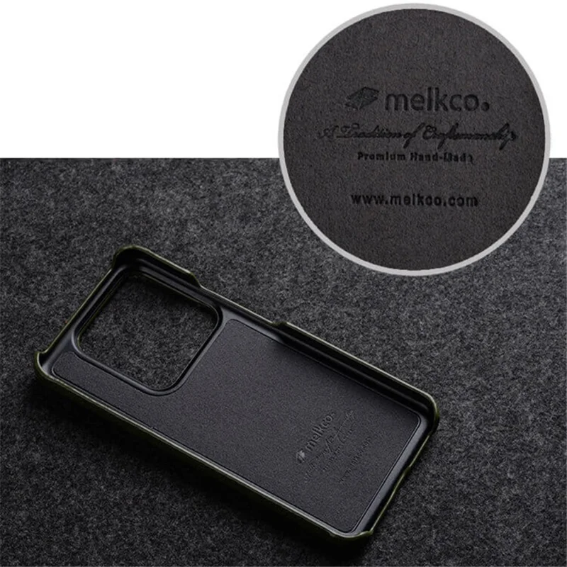 MELKCO For Xiaomi 14 Phone Case Incomplete Edge Genuine Cow Leather Coated PC Cover - Black