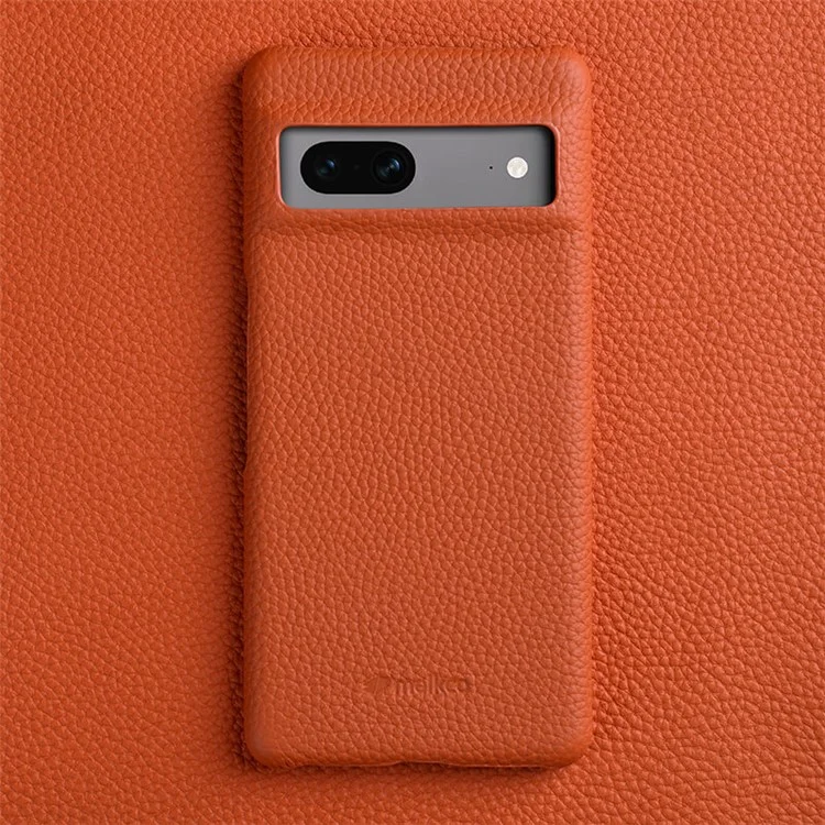 MELKCO Чехол для телефона Google Pixel 7 5G из натуральной коровьей кожи с покрытием из поликарбоната, устойчивый к царапинам, - Оранжевый