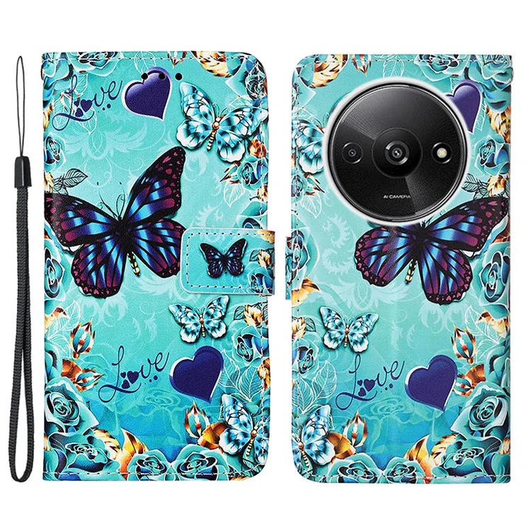 YB Pattern Printing Leather Series-4 per Xiaomi Redmi A3 / Poco C61 4G Case Wallet Pattern Printing Phone Cover - Farfalla e Cuore