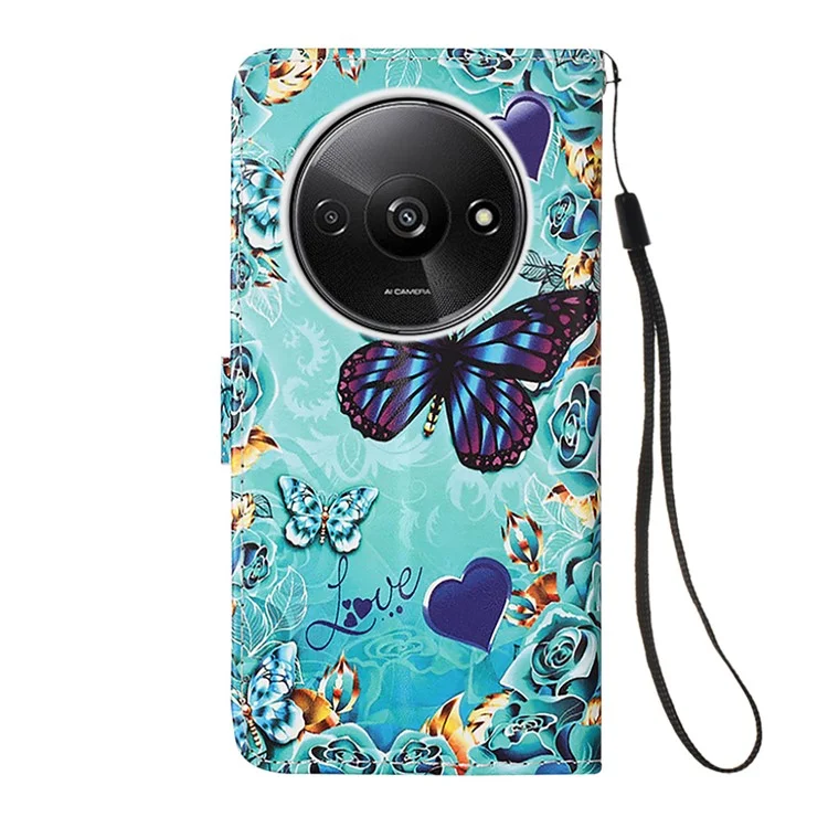 YB Pattern Printing Leather Series-4 per Xiaomi Redmi A3 / Poco C61 4G Case Wallet Pattern Printing Phone Cover - Farfalla e Cuore